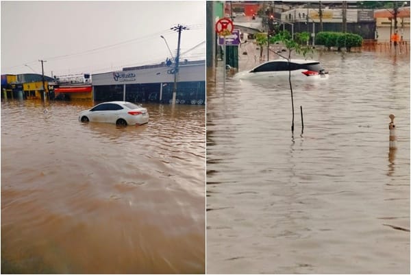 Temporal provoca alagamentos em ruas, shopping, Upa e deixa carros submersos em Cuiabá